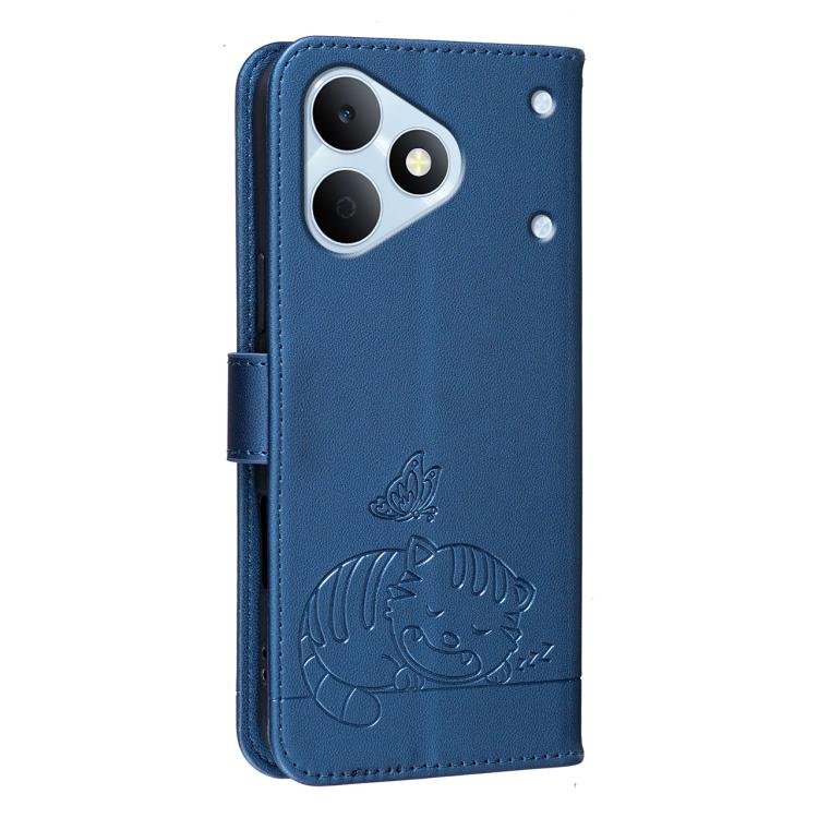 For Realme Note 80 4G Cat Butterfly Embossed RFID Vegan Leather Phone Case with Strap