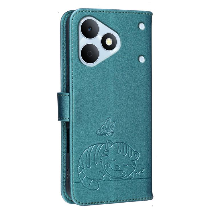 For Realme Note 80 4G Cat Butterfly Embossed RFID Vegan Leather Phone Case with Strap