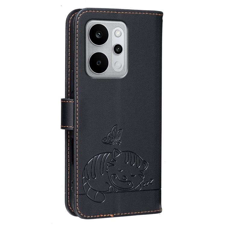 For Realme P4 Power 5G Cat Butterfly Embossed RFID Vegan Leather Phone Case with Strap
