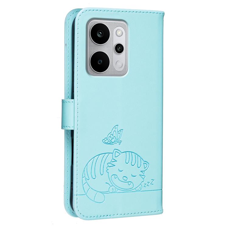 For Realme P4 Power 5G Cat Butterfly Embossed RFID Vegan Leather Phone Case with Strap