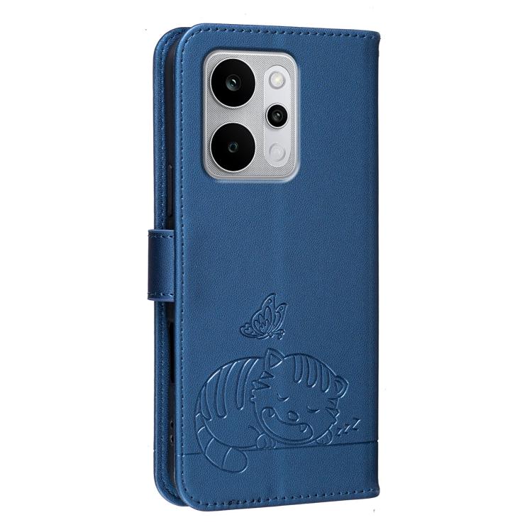 For Realme P4 Power 5G Cat Butterfly Embossed RFID Vegan Leather Phone Case with Strap