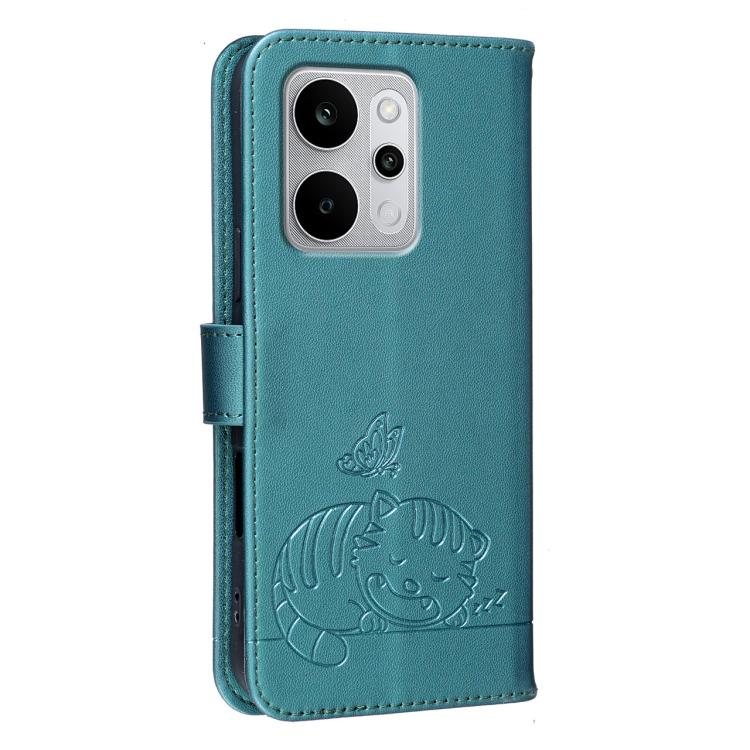 For Realme P4 Power 5G Cat Butterfly Embossed RFID Vegan Leather Phone Case with Strap