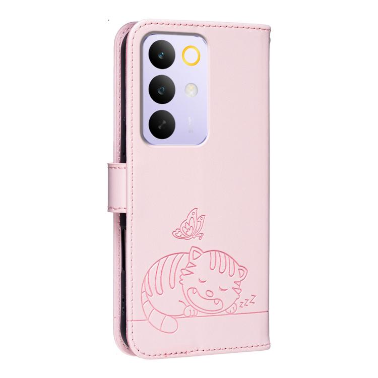 For Realme C85 5G Cat Butterfly Embossed RFID Vegan Leather Phone Case with Strap