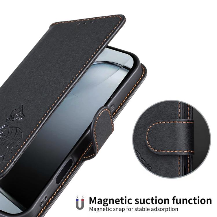 For Realme C85 5G Cat Butterfly Embossed RFID Vegan Leather Phone Case with Strap
