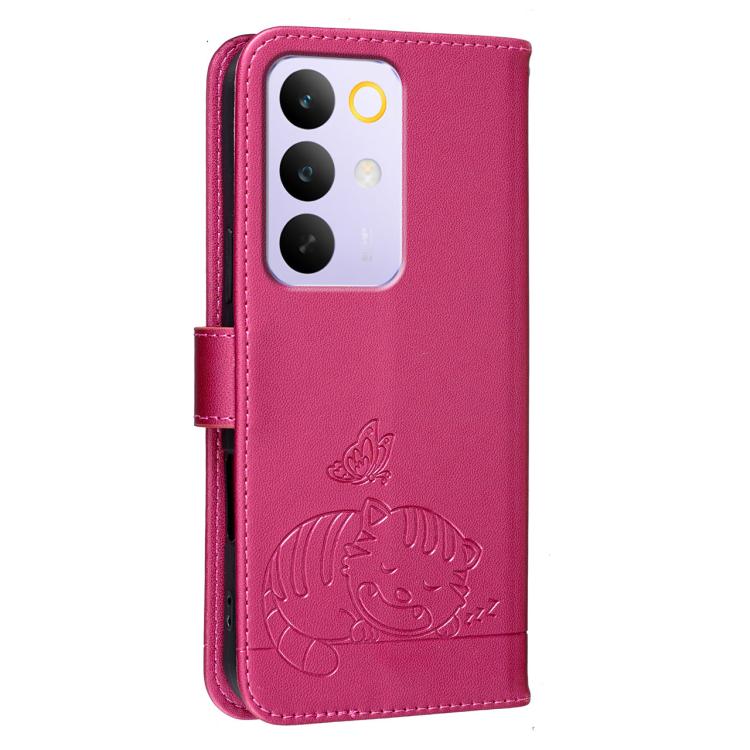 For Realme C85 5G Cat Butterfly Embossed RFID Vegan Leather Phone Case with Strap
