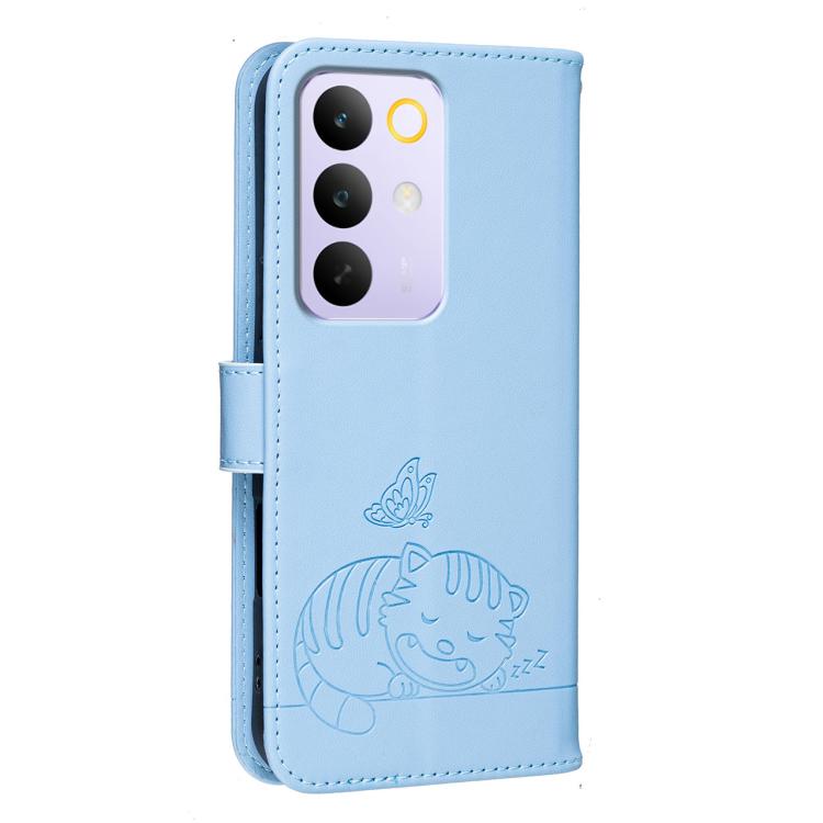 For Realme C85 5G Cat Butterfly Embossed RFID Vegan Leather Phone Case with Strap