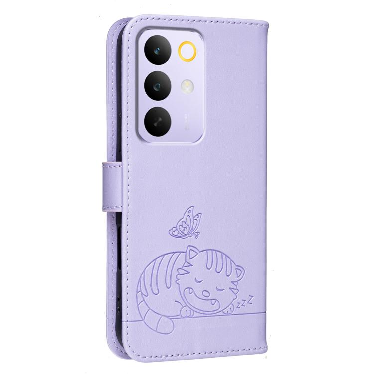 For Realme C85 5G Cat Butterfly Embossed RFID Vegan Leather Phone Case with Strap