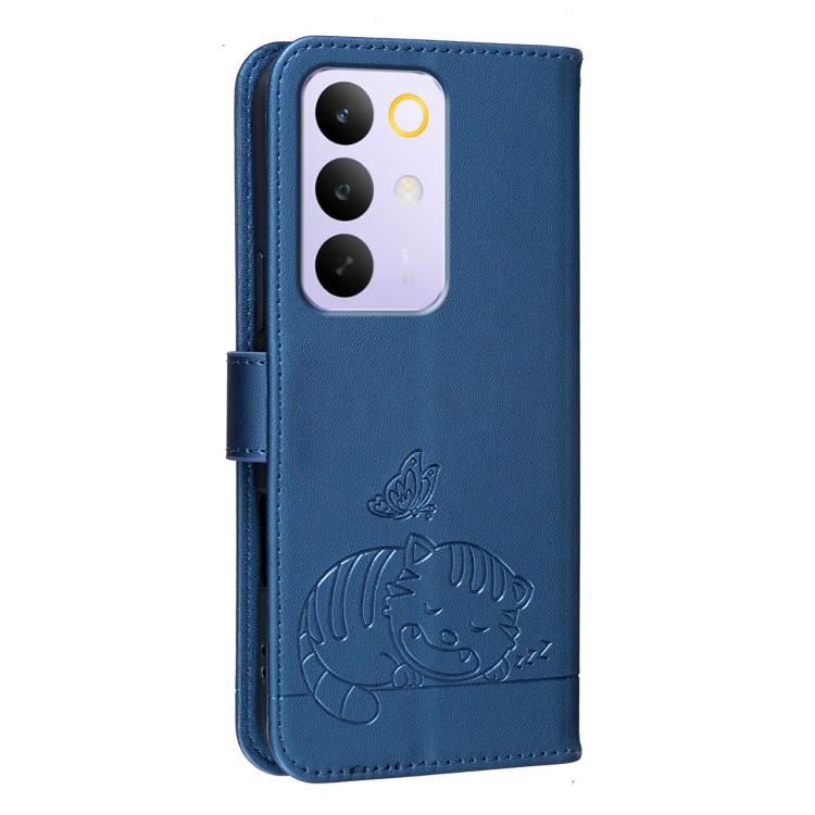 For Realme C85 5G Cat Butterfly Embossed RFID Vegan Leather Phone Case with Strap