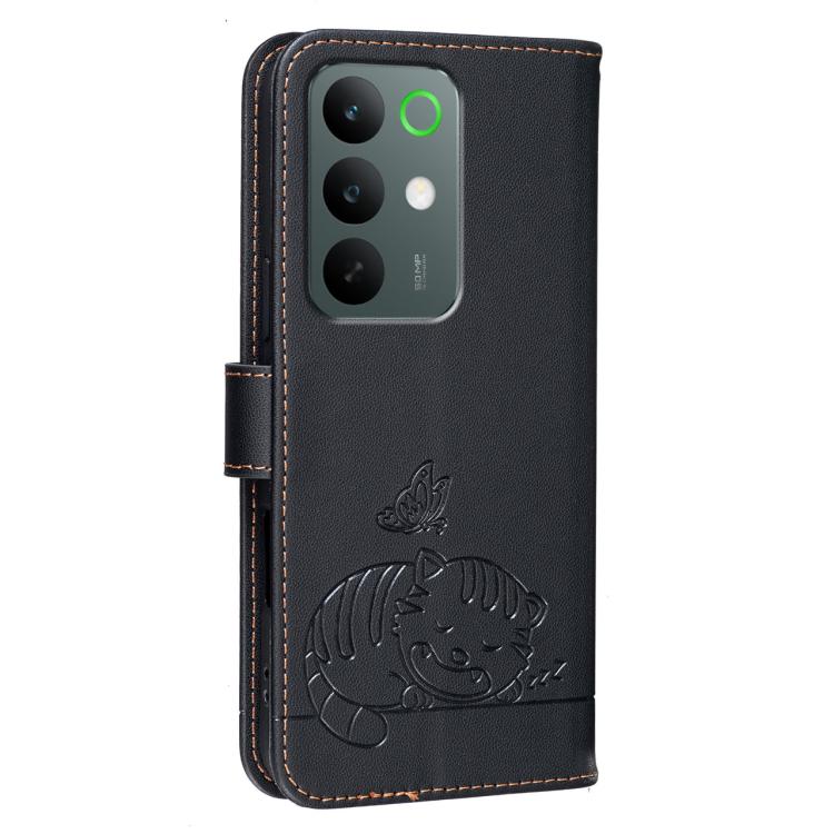 For Realme C85 Pro 4G Cat Butterfly Embossed RFID Vegan Leather Phone Case with Strap
