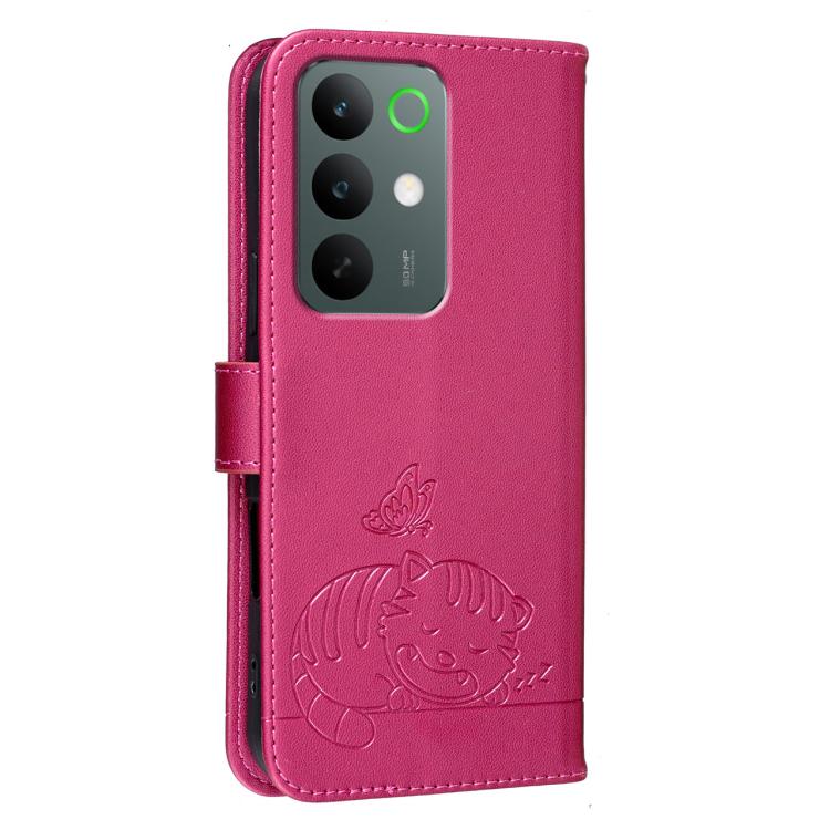 For Realme C85 Pro 4G Cat Butterfly Embossed RFID Vegan Leather Phone Case with Strap