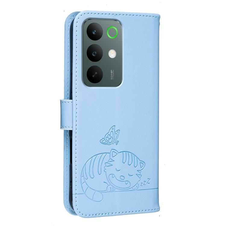 For Realme C85 Pro 4G Cat Butterfly Embossed RFID Vegan Leather Phone Case with Strap