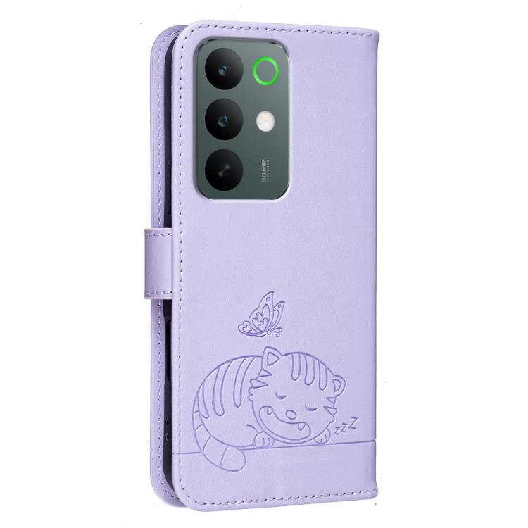 For Realme C85 Pro 4G Cat Butterfly Embossed RFID Vegan Leather Phone Case with Strap