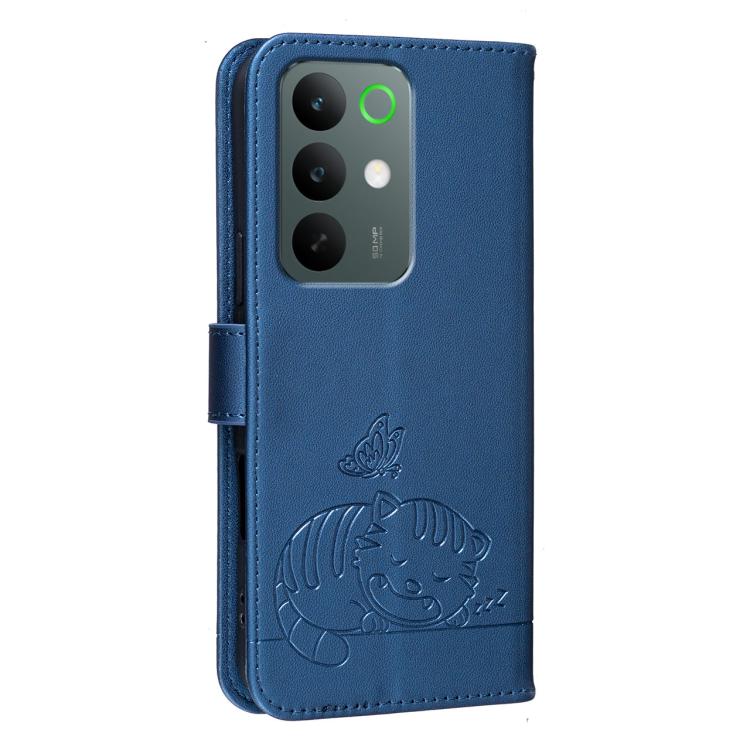 For Realme C85 Pro 4G Cat Butterfly Embossed RFID Vegan Leather Phone Case with Strap