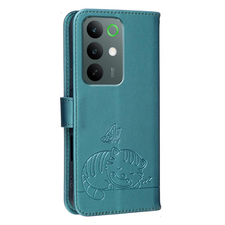 For Realme C85 Pro 4G Cat Butterfly Embossed RFID Vegan Leather Phone Case with Strap