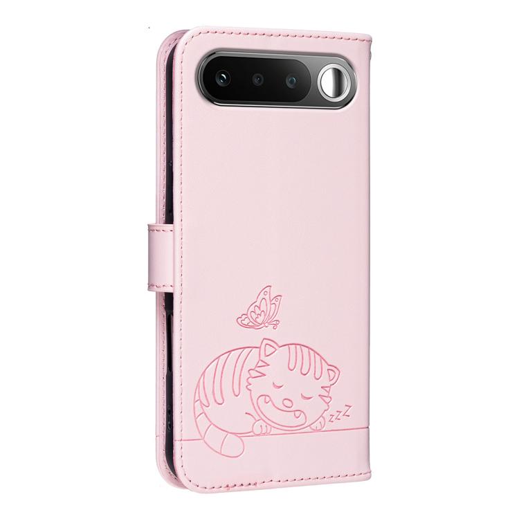For Realme 16 5G Cat Butterfly Embossed RFID Vegan Leather Phone Case with Strap