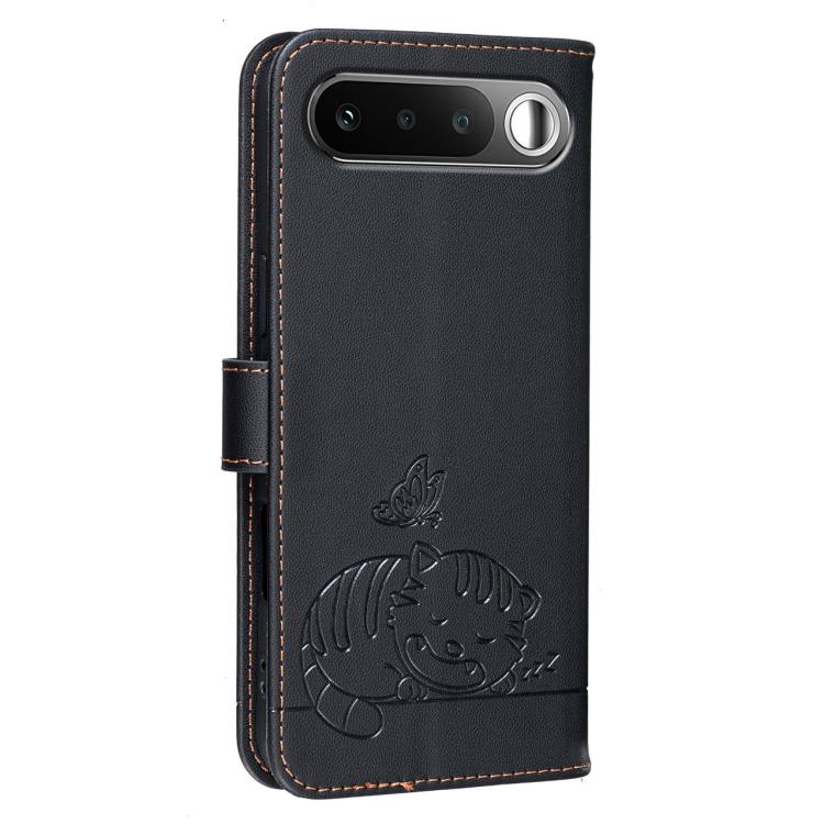 For Realme 16 5G Cat Butterfly Embossed RFID Vegan Leather Phone Case with Strap