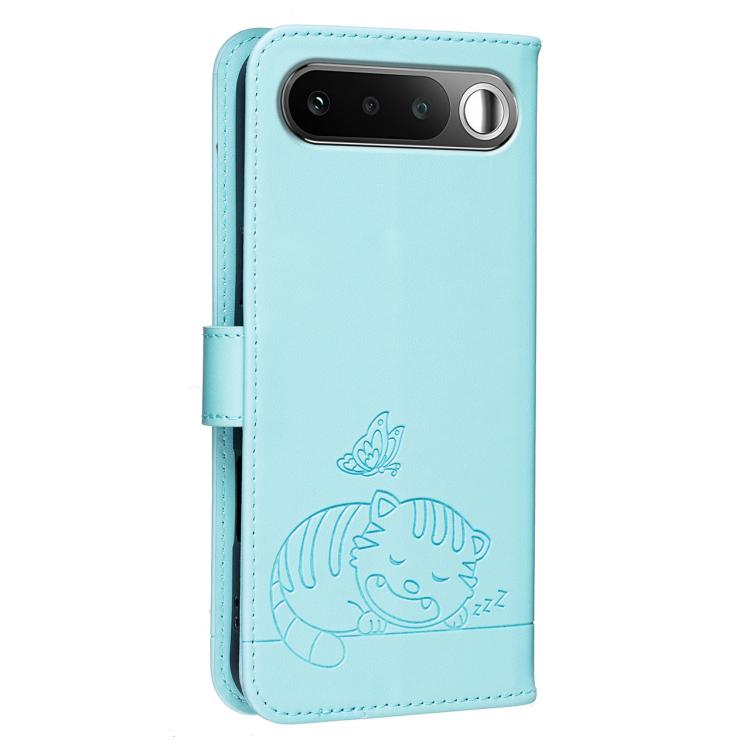 For Realme 16 5G Cat Butterfly Embossed RFID Vegan Leather Phone Case with Strap