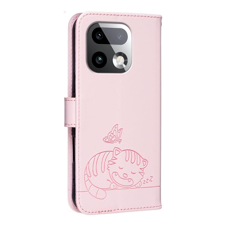 For Realme 16 Pro+ 5G Cat Butterfly Embossed RFID Vegan Leather Phone Case with Strap