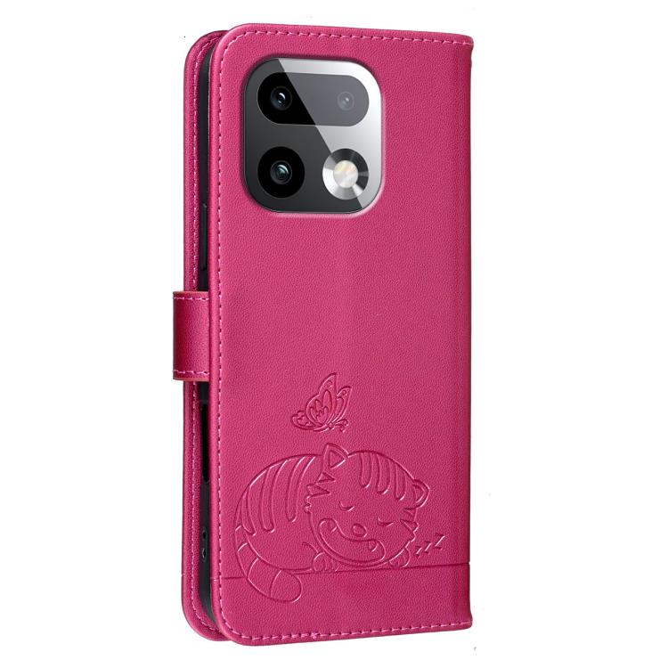 For Realme 16 Pro+ 5G Cat Butterfly Embossed RFID Vegan Leather Phone Case with Strap