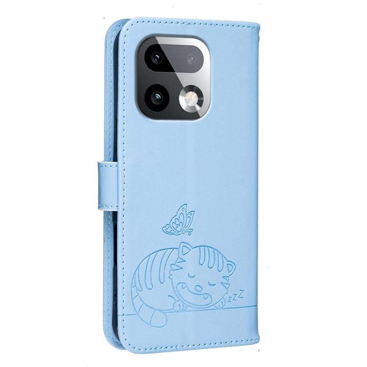 For Realme 16 Pro+ 5G Cat Butterfly Embossed RFID Vegan Leather Phone Case with Strap