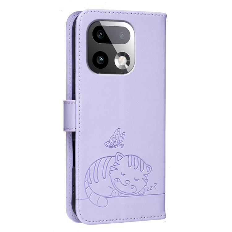 For Realme 16 Pro+ 5G Cat Butterfly Embossed RFID Vegan Leather Phone Case with Strap
