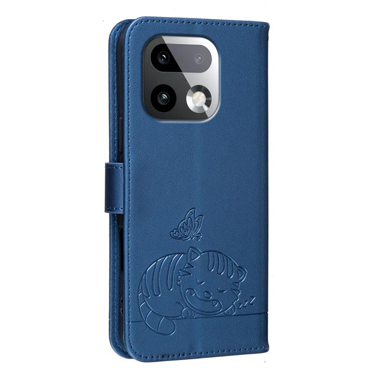 For Realme 16 Pro+ 5G Cat Butterfly Embossed RFID Vegan Leather Phone Case with Strap