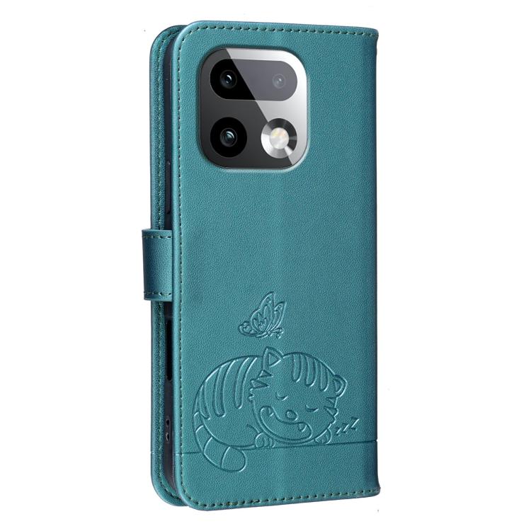 For Realme 16 Pro+ 5G Cat Butterfly Embossed RFID Vegan Leather Phone Case with Strap