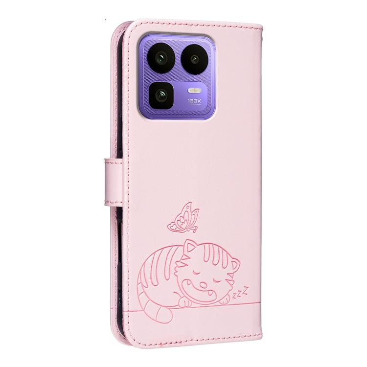 For Realme Neo8 5G Cat Butterfly Embossed RFID Vegan Leather Phone Case with Strap
