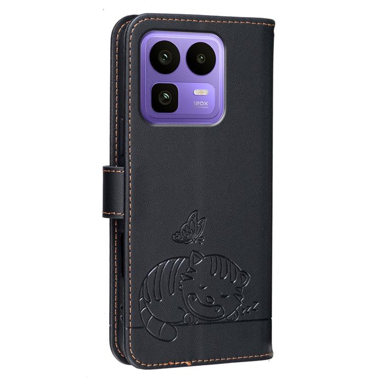 For Realme Neo8 5G Cat Butterfly Embossed RFID Vegan Leather Phone Case with Strap