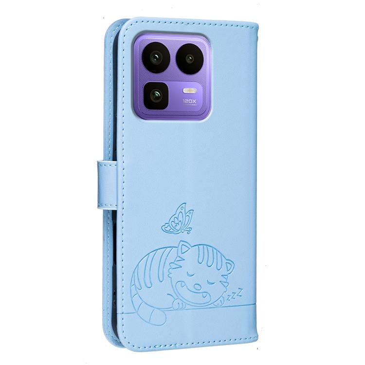 For Realme Neo8 5G Cat Butterfly Embossed RFID Vegan Leather Phone Case with Strap