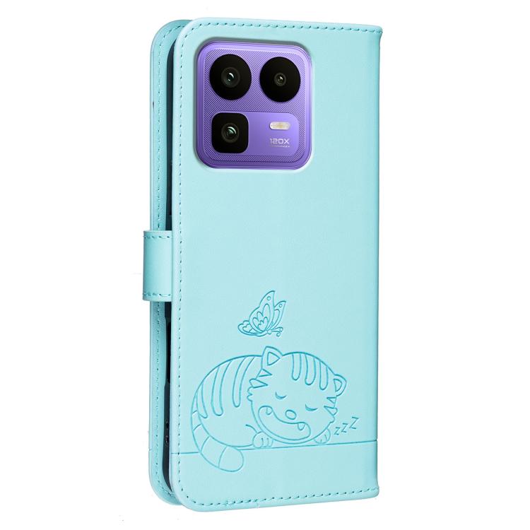 For Realme Neo8 5G Cat Butterfly Embossed RFID Vegan Leather Phone Case with Strap