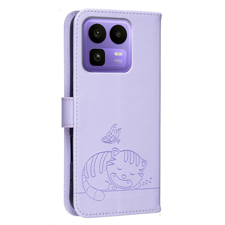 For Realme Neo8 5G Cat Butterfly Embossed RFID Vegan Leather Phone Case with Strap