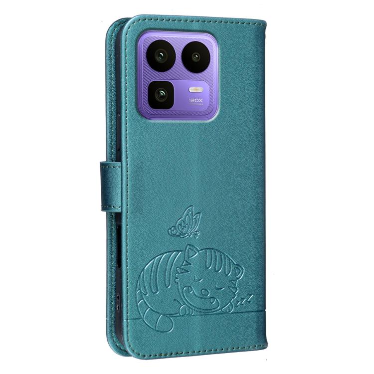 For Realme Neo8 5G Cat Butterfly Embossed RFID Vegan Leather Phone Case with Strap