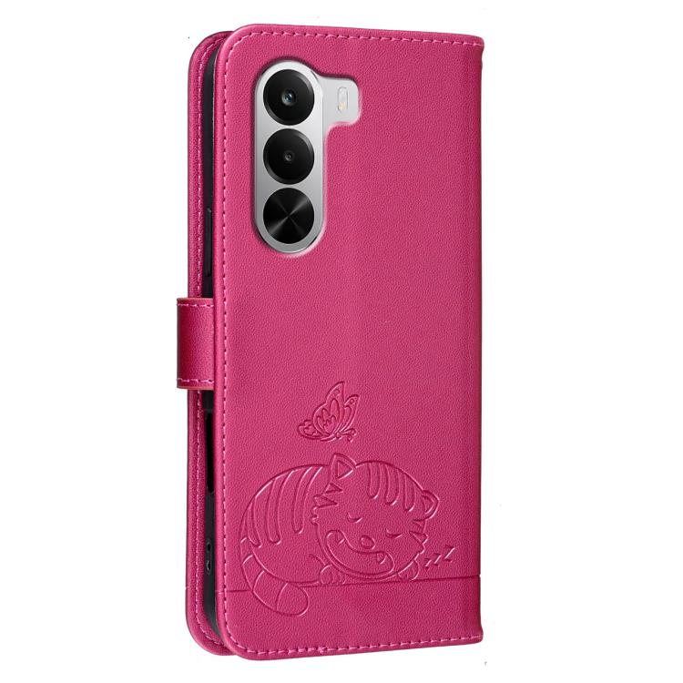 For Realme P4X 5G Cat Butterfly Embossed RFID Vegan Leather Phone Case with Strap