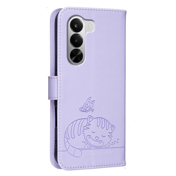 For Realme P4X 5G Cat Butterfly Embossed RFID Vegan Leather Phone Case with Strap
