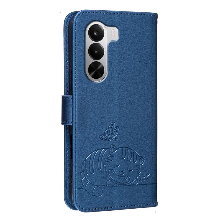For Realme P4X 5G Cat Butterfly Embossed RFID Vegan Leather Phone Case with Strap