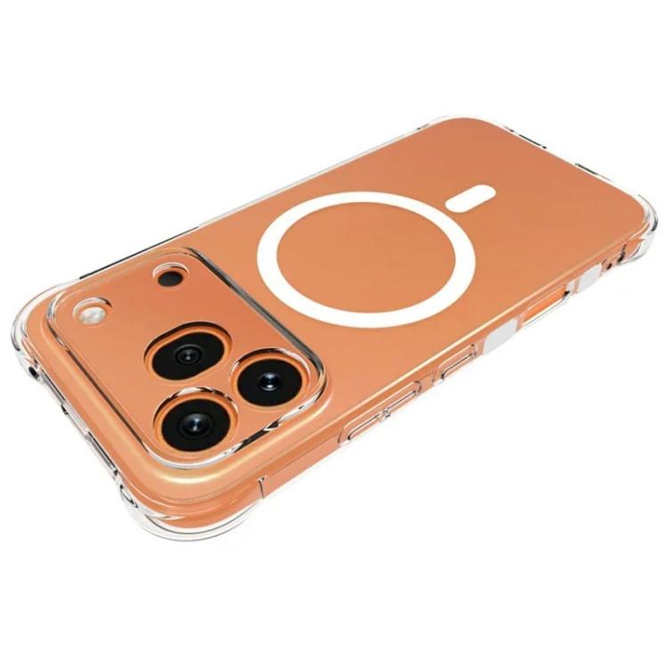 For Honor 600 Pro 5G Global WANLONFENG Transparent Magnetic Four-Corner Shockproof TPU Phone Case with 2pcs Screen Films - Transparent