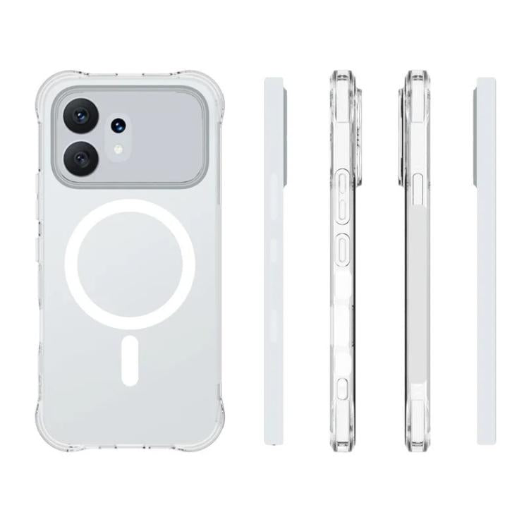 For Honor 600 5G Global WANLONFENG Transparent Magnetic Four-Corner Shockproof TPU Phone Case with 2pcs Screen Films - Transparent