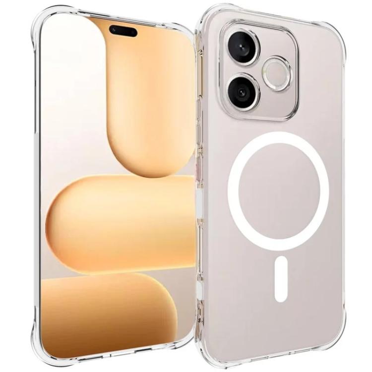 For Honor 600 Lite 5G Global WANLONFENG Transparent Magnetic Four-Corner Shockproof TPU Phone Case with 2pcs Screen Films - Transparent