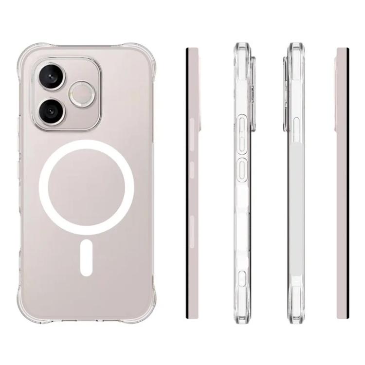 For Honor 600 Lite 5G Global WANLONFENG Transparent Magnetic Four-Corner Shockproof TPU Phone Case with 2pcs Screen Films - Transparent