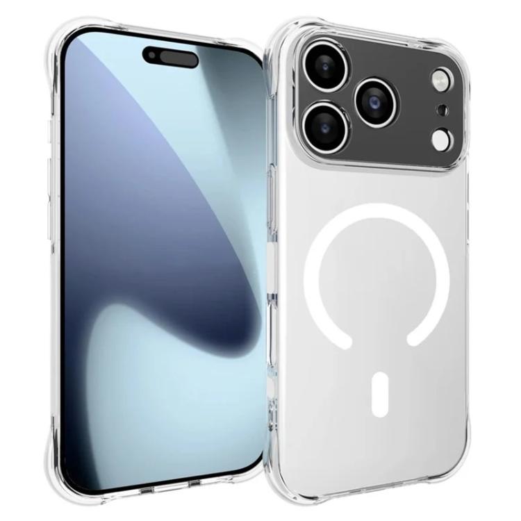 For iPhone 17 Pro Max WANLONFENG Transparent Magnetic Four-Corner Shockproof TPU Phone Case with 2pcs Screen Films - Transparent