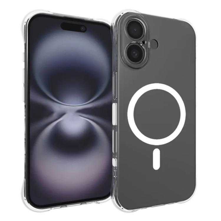 For iPhone 17 WANLONFENG Transparent Magnetic Four-Corner Shockproof TPU Phone Case with 2pcs Screen Films - Transparent