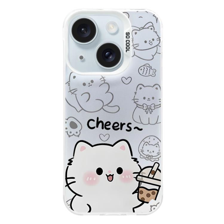 For iPhone 15 Colorful Silver Plated IMD Pattern PC Hybrid TPU Phone Case