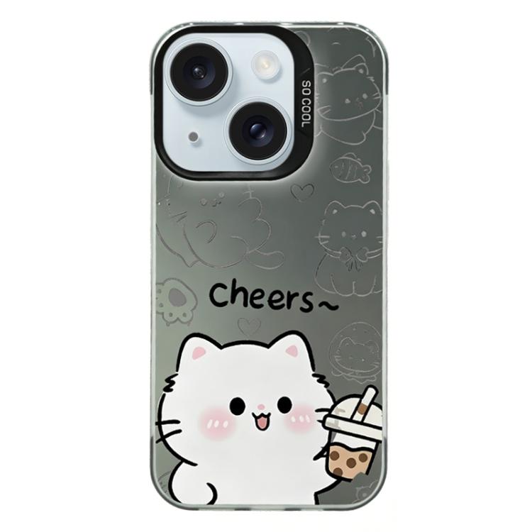 For iPhone 15 Colorful Silver Plated IMD Pattern PC Hybrid TPU Phone Case