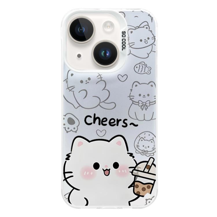 For iPhone 14 Colorful Silver Plated IMD Pattern PC Hybrid TPU Phone Case