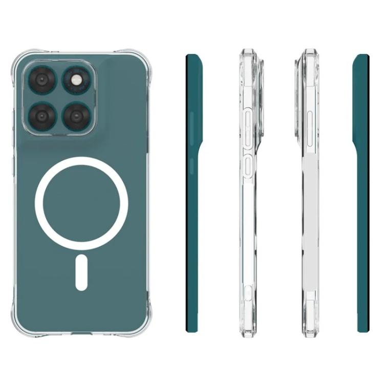 For Motorola Moto G67 5G / G77 5G WANLONFENG Transparent Magnetic Four-Corner Shockproof TPU Phone Case with 2pcs Screen Films - Transparent