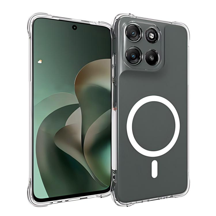 For Motorola Moto G67 Power 5G WANLONFENG Transparent Magnetic Four-Corner Shockproof TPU Phone Case with 2pcs Screen Films - Transparent