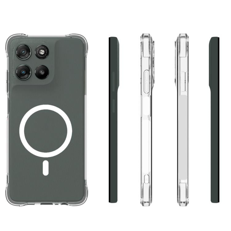 For Motorola Moto G67 Power 5G WANLONFENG Transparent Magnetic Four-Corner Shockproof TPU Phone Case with 2pcs Screen Films - Transparent
