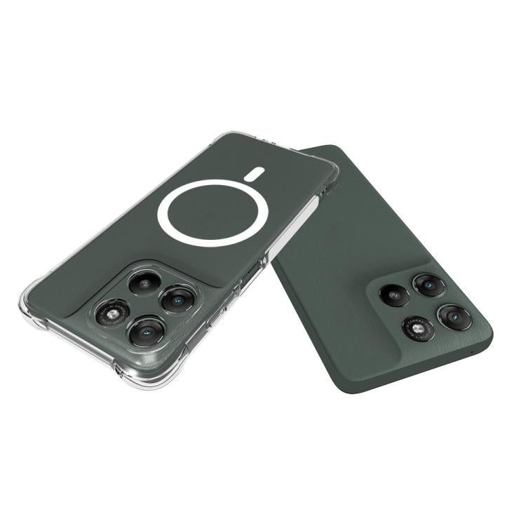 For Motorola Moto G67 Power 5G WANLONFENG Transparent Magnetic Four-Corner Shockproof TPU Phone Case with 2pcs Screen Films - Transparent