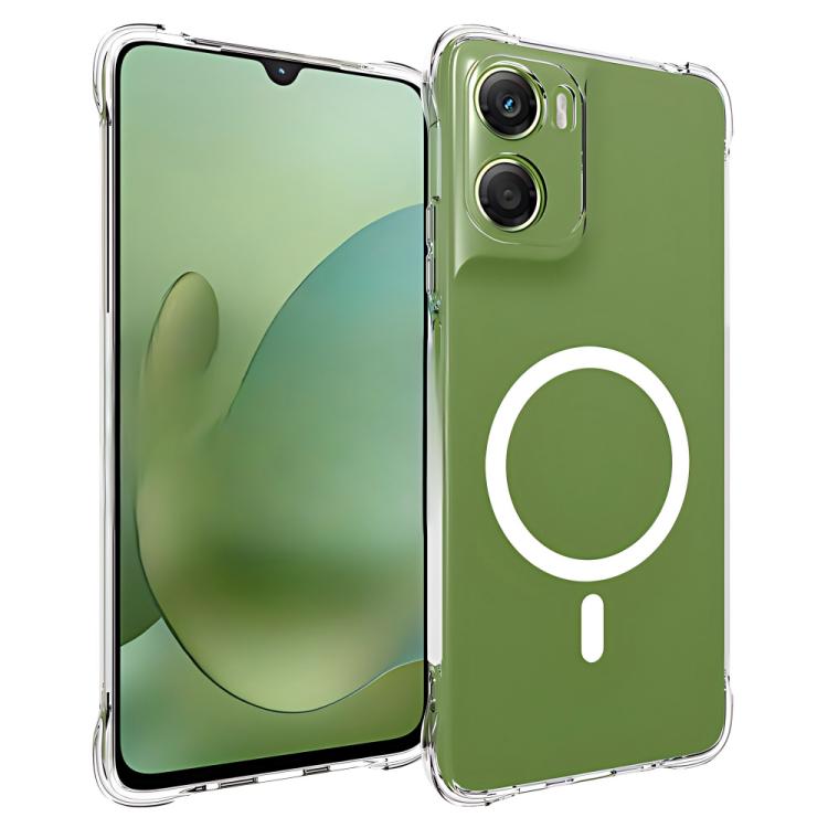 For Motorola Moto G06 Power / G06 4G WANLONFENG Transparent Magnetic Four-Corner Shockproof TPU Phone Case with 2pcs Screen Films - Transparent